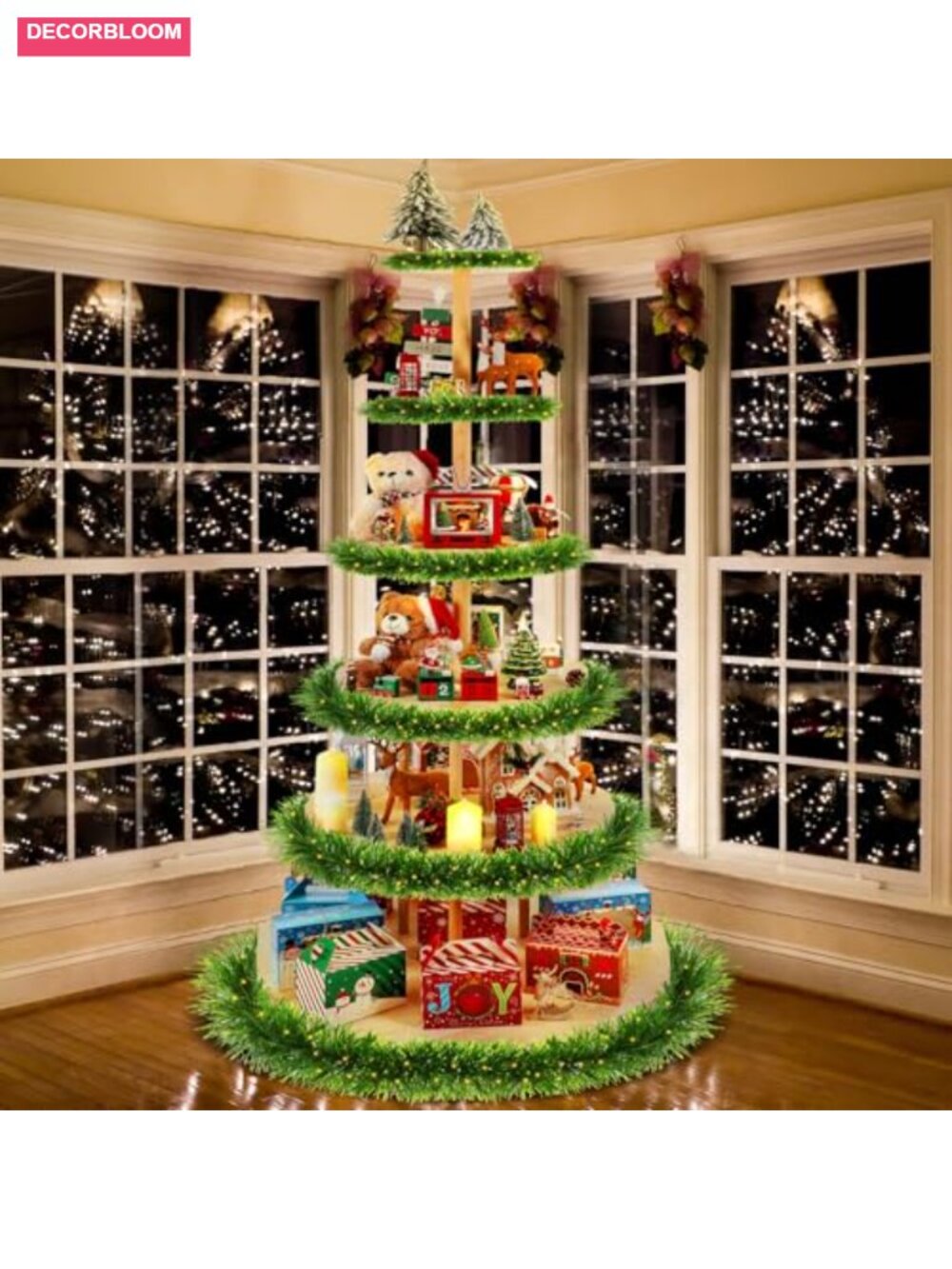 6 Tier Wooden Christmas Village Display Stand 72in Tree Platform
